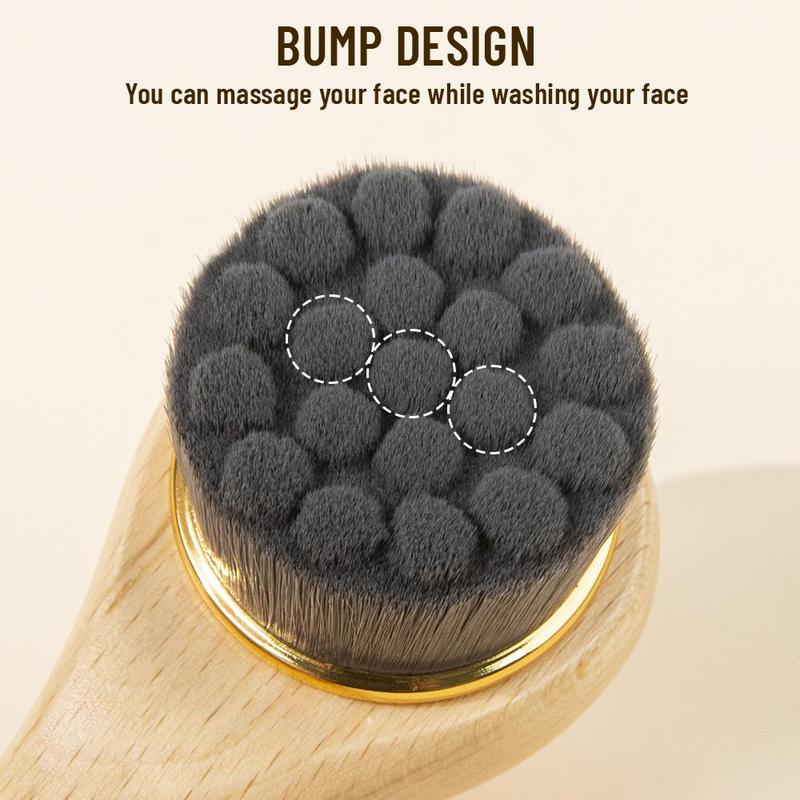 Wooden Handle Facial Cleansing Brush, Round Face Pore Cleaning Brush, Face Scrubber, Professional Makeup Tools for Women