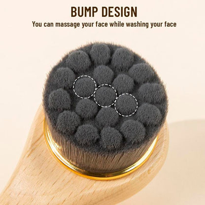 Wooden Handle Facial Cleansing Brush, Round Face Pore Cleaning Brush, Face Scrubber, Professional Makeup Tools for Women