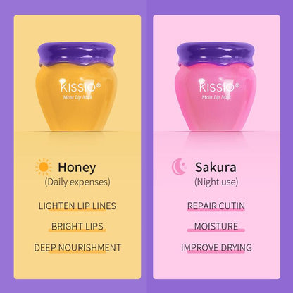 KISSIO Lip Mask,Honey and Sakura Lip Mask Set,Repair Lips Day and Night,Plant Extract,Lip Mask Overnight,Hydrating Lip Balm(2 pcs)