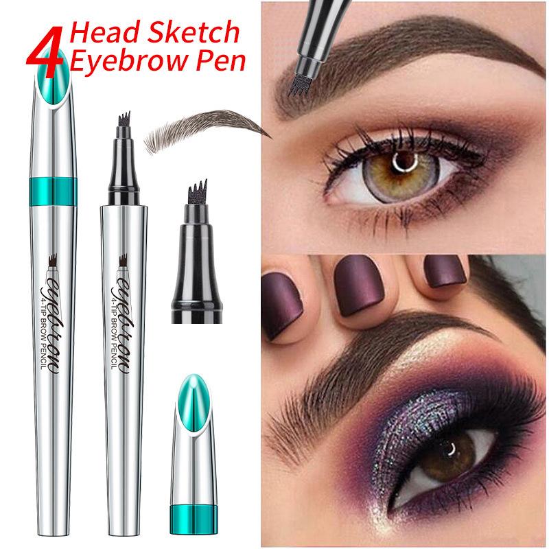 4-Tip Liquid Eyebrow Pencil, Brow Shading &Filling Pencil,  Waterproof Long Lasting Brow Styling Pen, Brow Brush Makeup Tool