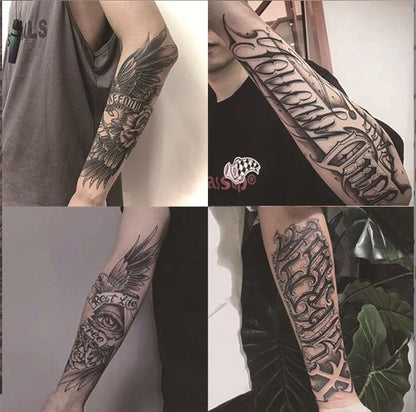 Stylish Cursive English Herbal Tattoo Stickers, Juice Ink, Waterproof, Long-Lasting, Non-Reflective, Perfect for Men¡¯s Forearms Matte Realistic