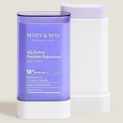 Mary&May - Vegan Peptide Bakuchiol Sun Stick SPF50+ PA++++ (18g) Sunscreen Face, Korean Skincare, Korean Sunstick, Facial Comfort Skin Repair