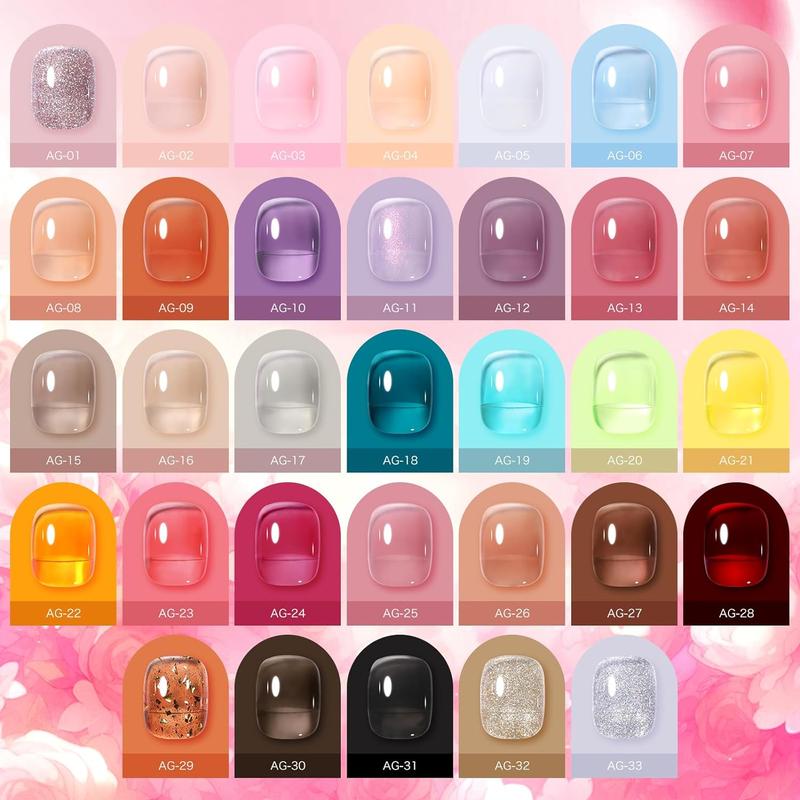 BORN PRETTY 39 Pcs Jelly Gel Polish Set Anna's Garden Series 33 Colors 6ml Jelly Nail Gel with 6 Bottles 10ml Base Top Coat Kit