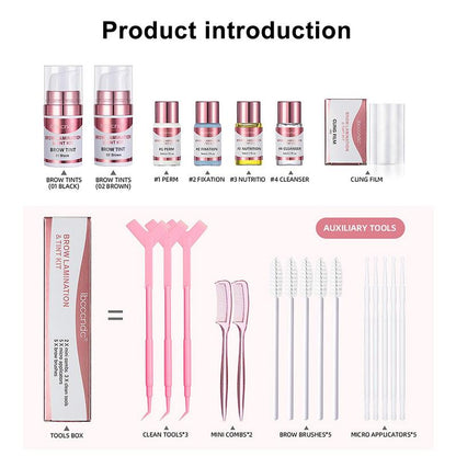 Eyebrow Tint & Lamination Kit, 1 Set Semi-permanent Eyebrow Instant Perming Supplies, Including Eyebrow Perming Cream, Brush, Tweezers, Eye Brow Styling Tool, Professional Makeup Accessories