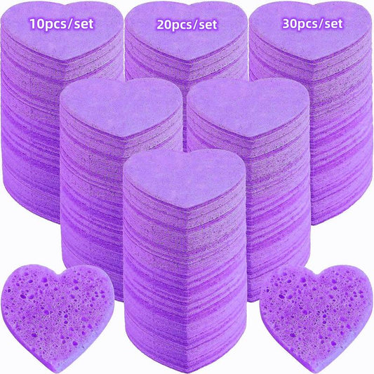 Heart Shaped Compressed Professional Cosmetic Spa Facial Sponges, 10/20/30pcs Soft Face Wash Sponge, Exfoliating Facial Cleansing Puff, Face Cleaning Tool for Home Travel