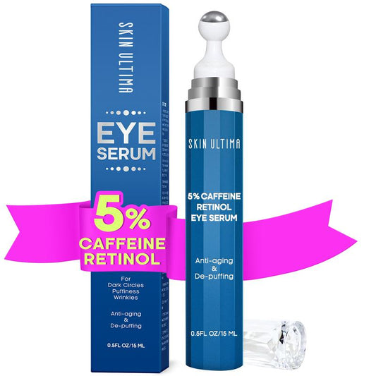 5% Caffeine Retinol Eye Serum, Skincare Eye Cream for Dark Circles, Undereye Serum for puffyeyes, Eye bags treament with 360¡ã Massage Ball Reduce Wrinkles and Fine Lines, Anti-Aging glassskin Roller Cream, Mother's Day Gift