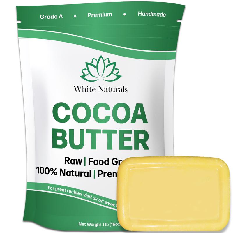 White Naturals Organic Cocoa Butter 1lb, Unrefined Raw Pure Natural, Face & Hair Moisturizing Butter to Deeply Hydrate Skin Use for DIY Whipped Body Butters, Lotions, Stretch Marks Cream 16oz Body Care,  DIY Chocolate