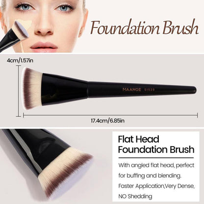 Makeup Brush Set with Case, Including Flat Foundation Brush, Finger Foundation Brush, Blush Brush, Loose Powder Brush, Skin-friendly Makeup Tools