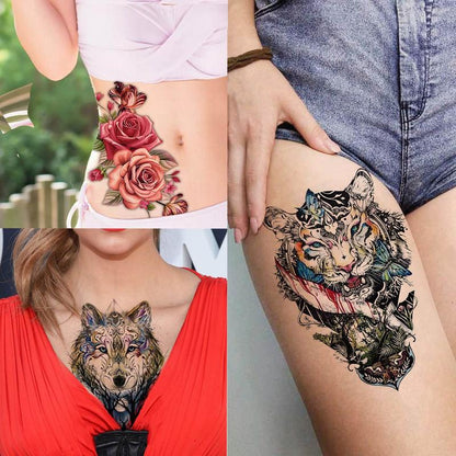 Lion & Owl &?Flower Pattern Temporary Tattoo Sticker, 54pcs/set Creative Fake Tattoo Sticker, Realistic Temporary Body Art Sticker, Body Decoration for Men & Women