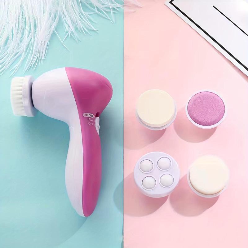 Valentine's Day 5 in 1 Comfort Facial Cleansing Tool Kit, Skincare Tool Including 4pcs Interchangeable Brush Heads and 1pc Handle, 2 Speed Adjustment Skincare Tools for All Skin Types, Skincare Tool Kit