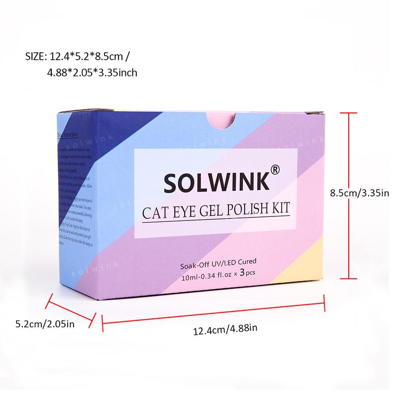 SOLWINK Trio Rainbow Cat Eye Gel Nail Polish Set Multi-functional Magnetic Nail Polish Kits for Natural Nails Toes Nail Tips