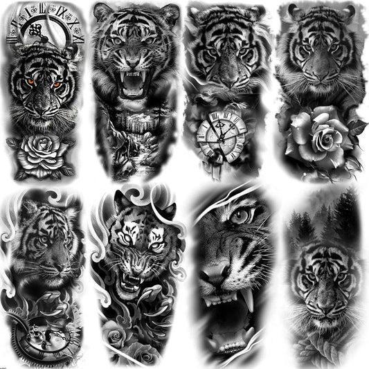 Tiger Pattern Temporary Tattoo Sticker, 8 Counts Fake Tattoo Sticker, Body Art Sticker for Women & Men, Realistic Tattoo Sticker for Arms, Legs, Ankle, Neck, Back