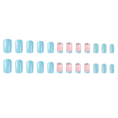 24pcs/set Rhinestone Fake Nails, Short Square False Nails for Women & Girls DIY Nail Art, Press On Nails, Elegant Stick On Nails Kit, Manicure Accessories, Easy to Apply