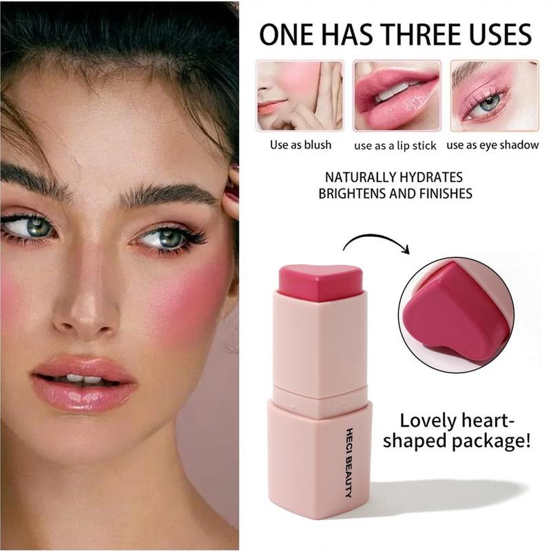 3 in 1 Heart Shaped Blush Stick, Long Lasting Blusher, Makeup Blush Bar for Women & Girls, Cheek & Eye Blush, Multi-use Blush, Summer Cosmetic Products, Makeup Products