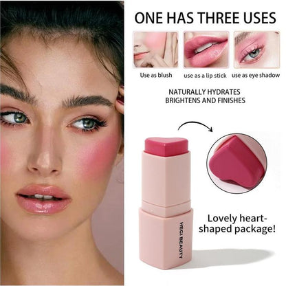 3 in 1 Heart Shaped Blush Stick, Long Lasting Blusher, Makeup Blush Bar for Women & Girls, Cheek & Eye Blush, Multi-use Blush, Summer Cosmetic Products, Makeup Products