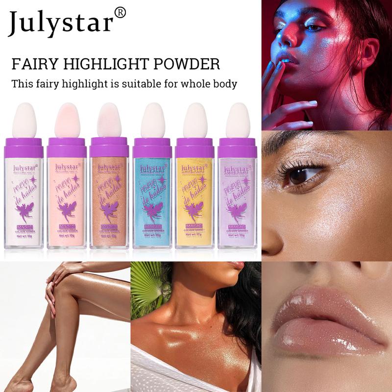 Julystar Shimmering Highlighter Powder Stick with Soft Sponge Head (1 Piece), Long Lasting Body Glitter Makeup Highlight Powder, Pearly Face Brightener,  Natural Eye Shadow Shining and Highlighting Powder