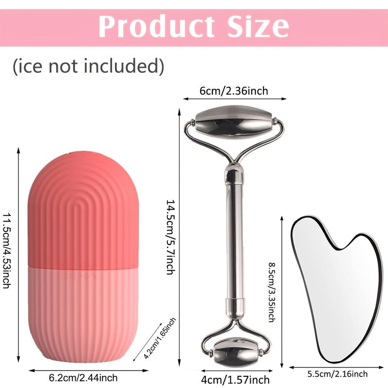 3 in 1 Comfort Ice Face Roller & Gua Sha Tool £¦ Ice Molds with Storage Bag, Summer Facial Skincare Ice Roller Mold, Massage Roller, Skin Care Products, Face Sculptor