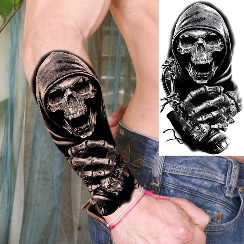 1 Sheet Halloween Skull Pattern Tattoo Sticker, Fake Arm Tattoo Decal for Festival Decor, Temporary Body Art Sticker for Adults