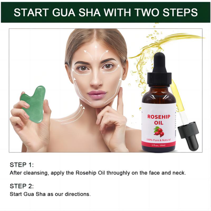 Gua Sha with Skincare Oil, Nature Jade Stone Facial Gua sha Products for Skin Massage, Beauty and Moisturizing - with Nice Travel Pouch