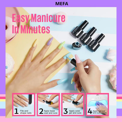 MEFA 35 Pcs Pastel Gel Nail Polish Set, 32 Colors Spring Collection Gel Nail Polish Kit with Base Coat No Wipe Glossy&Matte Top Coat Pink Green Nail Art Manicure DIY Salon Home Gifts for Women Girls