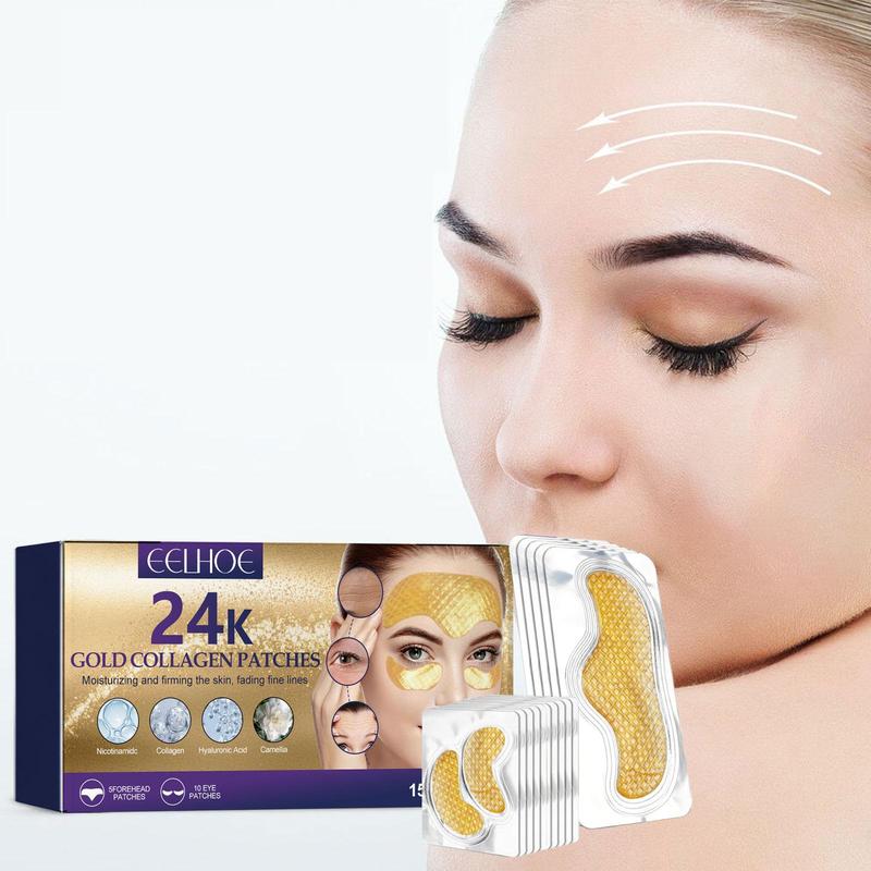 Collagen Forehead Wrinkle Patches (15patches/box), 24K Moisturizing Patches for Improving Fine Lines & Enhancing Forehead Skin Elasticity, Skincare Patches for Women & Men