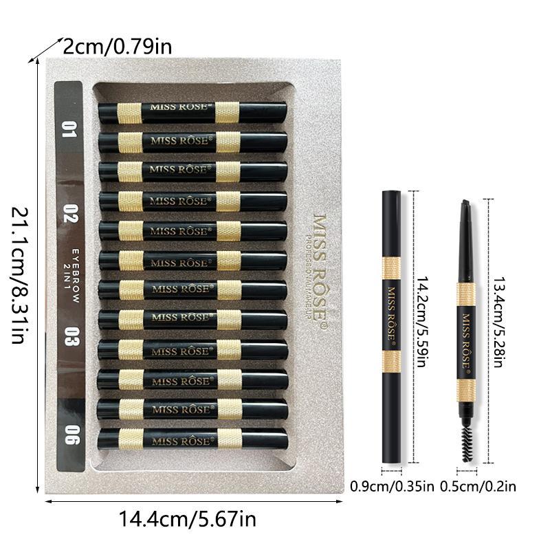 Waterproof Eyebrow Pencil (12pcs/set), Easy Coloring Eye Brow Pen Including 4 Colors, Lightweight Brow Shading & Filling Pencil for Daily Makeup