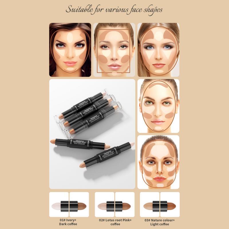 2 in 1 Comfort Double Ended Cosmetic Contour Stick, 1 Piece Compact Highlighter Contouring Bronzer Pencil, Face Brightening Make up Stick, Facial Makeup