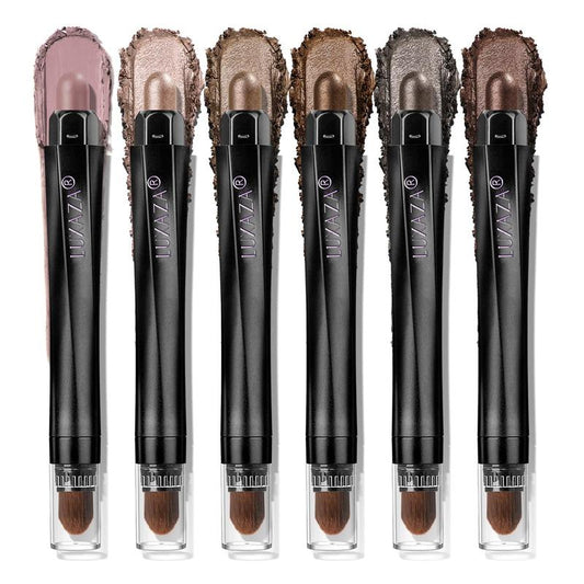 6 PCS Neutral and Brown Metallic Eyeshadow Stick Pencil Crayon,Champagne Shimmer Cream Eye Brightener Stick Highlighter Makeup,Pro Waterproof & Long Lasting Blend Flawless