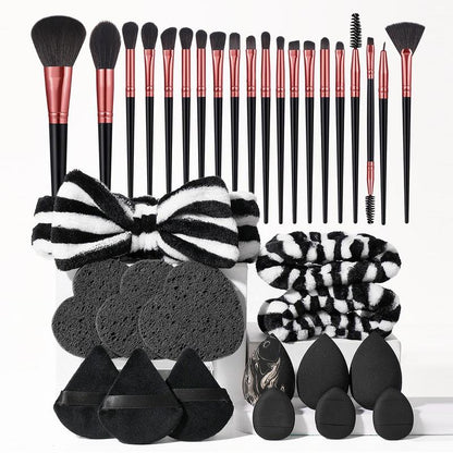 Makeup Tool Set, 35pcs Portable Travel Makeup Brushes Beauty Sponges Powder Puffs Cosmetic Set, Makeup Tool Kit for Beginners for Liquid, Powder, Cream, Lotion, Midnight Shimmer