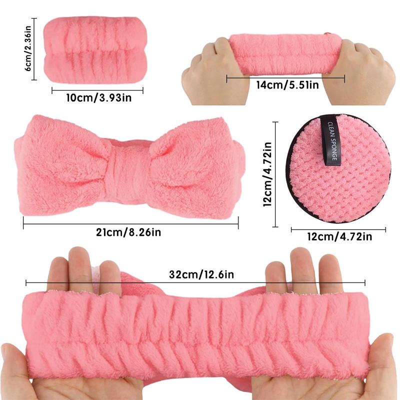 Face Washing Tool Set, 4 Counts Soft Face Washing Makeup Remover Pad & 1 Count Waterproof Head Band & 2 Counts Soft Wristband, Facial Skincare Tool