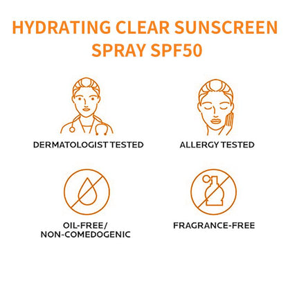 Hydrating Clear Sunscreen Spray  SPF50+++  Quick film-forming Lightweight and moisturizing Easy to spread Facial Skincare Case Radiance