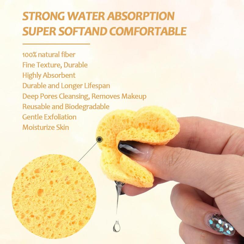 Flower Shaped Compressed Sponges, 60pcs/set Natural Cellulose Facial Cleaning Sponges with Organizer, Professional Sponges for Face Washing, Massaging, Pores Exfoliating & Makeup Removal