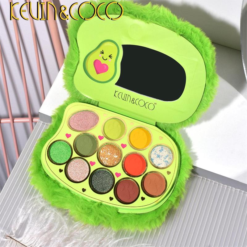 Cute Plush Design Eyeshadow Palette, 12 Colors?Matte & Glitter Eye Shadows Pressed Powder with Mirror, Shimmering Eye Shadow Makeup Products for Women