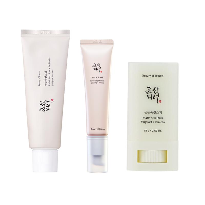 [Beauty of Joseon] Relief Sun : Rice + Probiotics SPF50+PA++++ 50ml & Matte Sun Stick : Mugwort + Camilia 18ml &Ginseng Sun Serum 50ml, Moist Cream Formula,  Long-Lasting UV Protection & Hydrating, Moisturizing Multi-suncream type, Skincare Set