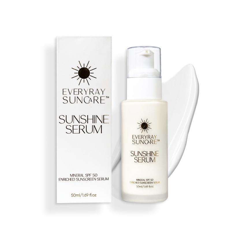 EveryRay Suncare - Sunshine Serum -  Lightweight Enriched Mineral Daily Face Suncreen Serum - SPF 50 with skin hydrating squalane and Vitamin C - For All Skin Types and Skin Tones - 1.69 fl oz Sunscreen