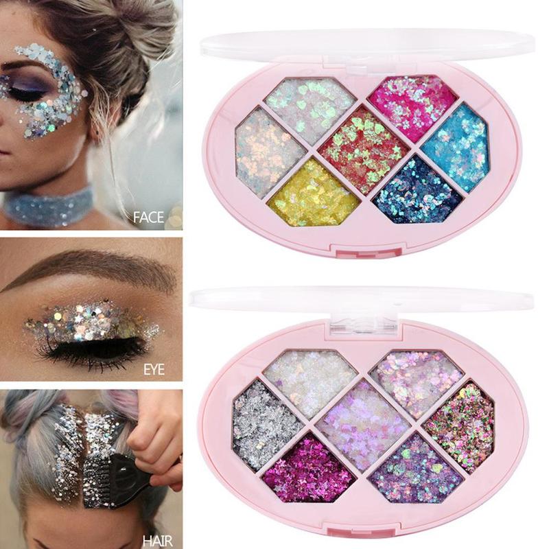 Random Color Glitter?Cosmetic?Eyeshadow Palette, Long Lasting Shimmering Eyeshadow & Face Makeup Sequin, Brightening Highlighting Palette for Crystal Makeup