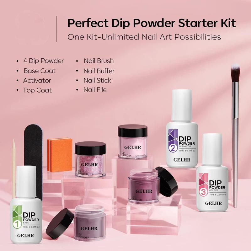 Long-lasting Dip Powder Nail Art Set, 11pcs/set Glitter Glossy Dipping Powder Nail Kit with Base Coat & Activator & Top Coat & Nail Art Tool, DIY Manicure Kit for Home Salon, Cruel Summer