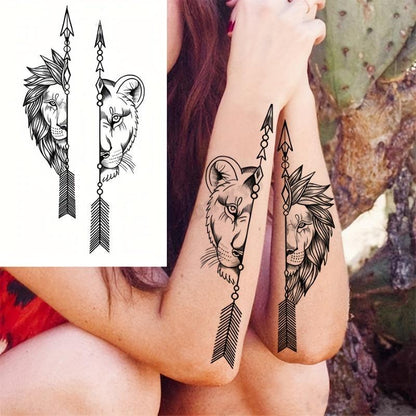 Lion Pattern Temporary Tattoo Sticker, 1 Count Realistic Fake Tattoo Sticker, Body Art Sticker for Women & Men, Tattoo Sticker for Arms, Neck, Ankle, Legs, Painless Body Art Decoration