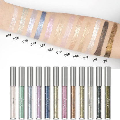 Glitter Liquid Eyeshadow, Long Lasting Shimmering Eye Shadow, High Pigmented Glittering Brightening Highlighting Liquid Stick for Eye Makeup