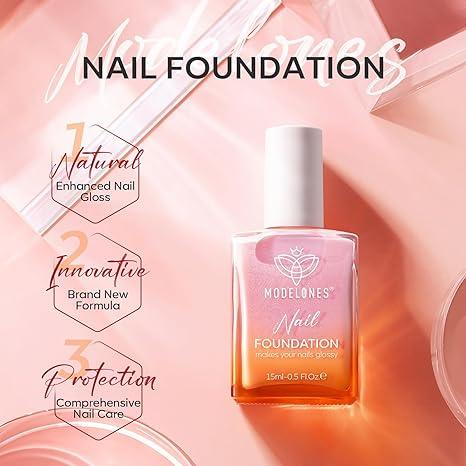 Modelones 15ml Sparkle Pink Nail Natural Concealer Foundation Polish Air Dry Nail Growth Polish for Damaged Nails Imperfection Masking Gifts for Women