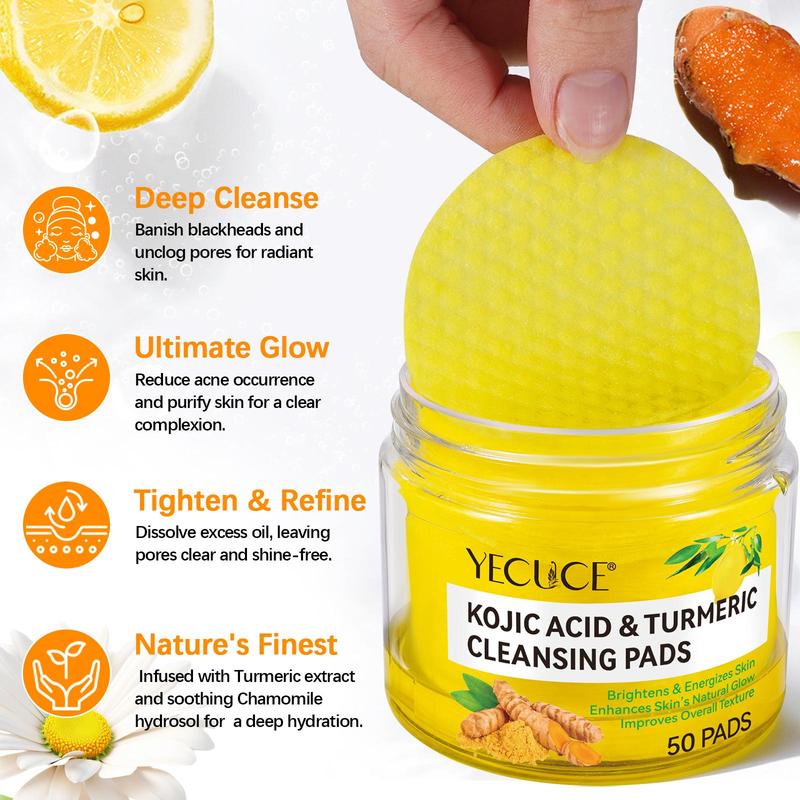 Kojic Acid Turmeric Cleansing Pads, 2 Boxes(50pcs/box) Moisturizing & Hydrating Skin Care Pads, Perfect for Luxury Wet Compresses, Face Care Product