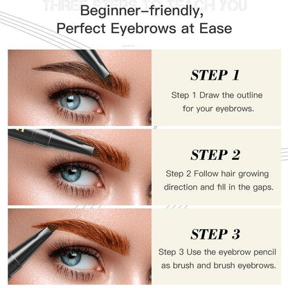 Waterproof 4 Tips Eyebrow Pencil, 1 Count Long Lasting Brow Styling Brush, Brow Shading & Filling Pencil, Brow Brush Makeup Tool, Eye Brow Makeup Products