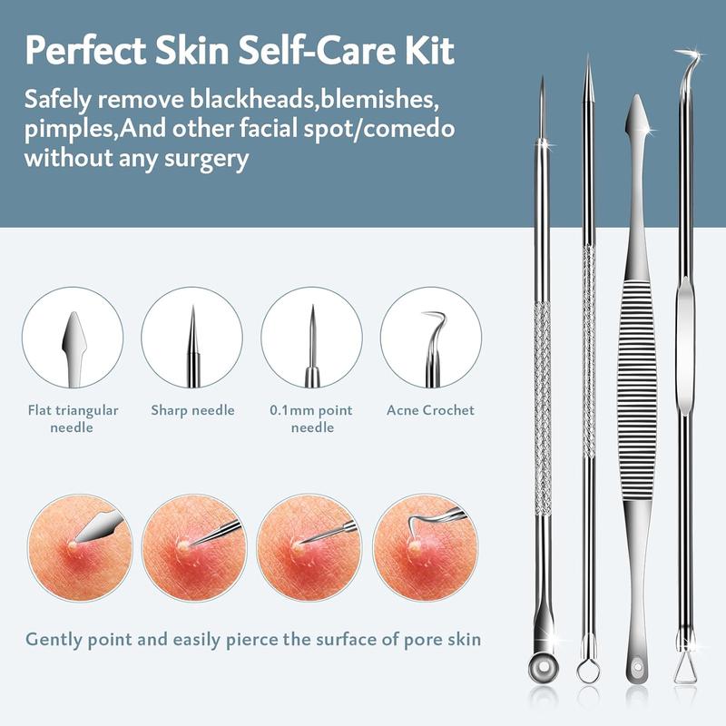 Blackhead Remover Pimple Popper Tool Kit-10 Pcs skin-clearing facial cleansing tools  Zit Popper for Blemish, Pimple Comedone Acne skincare tools for Blackheads, Acnes, Whiteheads, Nose Face with Leather Bag