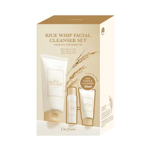 [I'M FROM OFFICIAL SHOP] I'm from Rice Whip Facial Cleanser Set, 3 pcs Gift, Exclusive on TikTok Shop, Travel Kit with Rice Face Wash 5.07 fl oz & 1.01 fl oz  & Rice Toner 1.01 fl oz, low-pH Rice Water Face Wash for sensitive, Gentle Deep Cleansing