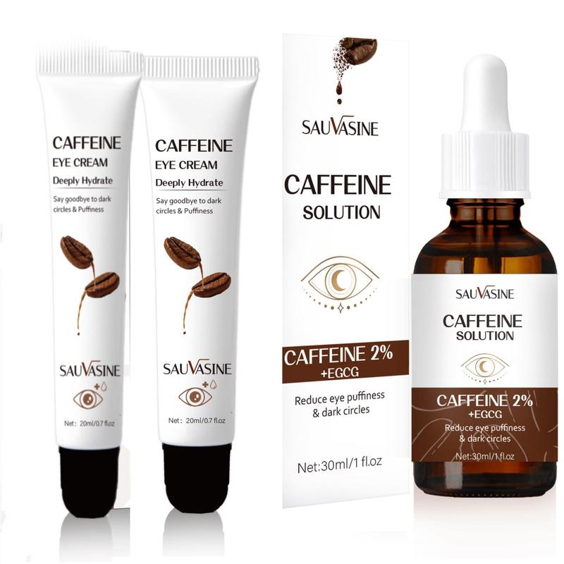 Caffeine Skin Bottom Eye Essence & Shining Eye Cream Set, 3 Counts/set Moisturizing Eye Cream, Eye Care Product for Women & Men