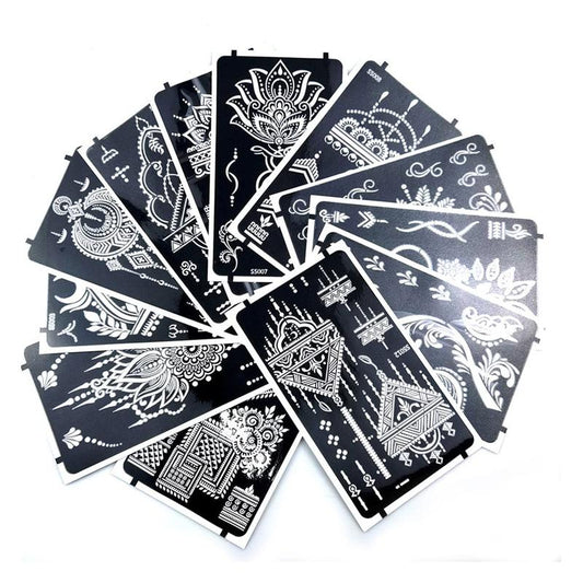 12 Sheets Henna Tattoo Stencils, Glitter Airbrush Hand Temporary Tattoo Stickers Indian Arabian Self Adhesive Tattoo Templates