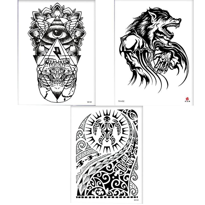 3pcs Wolf Totem Pattern Temporary Tattoo Sticker, Waterproof Fake Tattoo Sticker, Body Art Decoration For Men & Women