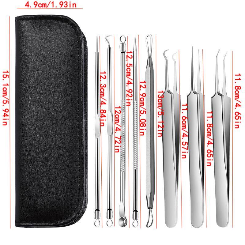 Stainless Steel Blackhead Remover Kit with Storage Bag, 8 Counts/set Blackhead Cleaning Kit, Professional Skincare Tools for Women & Men