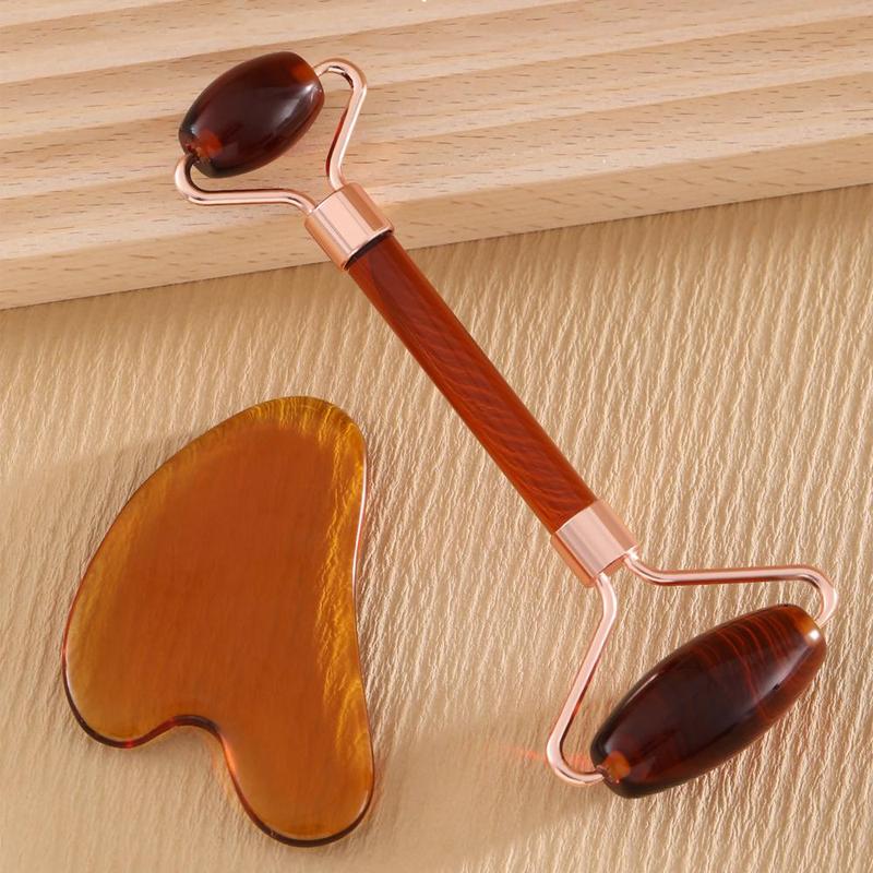 Double-headed Handheld Roller & Scraping Board, Gua Sha Board for Face Neck Chin Forehead Massage, Face Rolling Skincare Tools