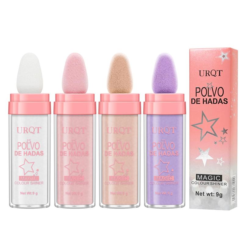 4 Color Polvo De Hadas Fairy Dust Highlight Patting Powder - Full Body Contouring and Clavicle Pearlescent Patting Powder for Face and Eye, Halloween Sparkling Body Glitter Powder (4 Pack)